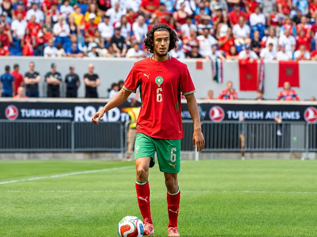 Morocco number 6 midfielder with the ball during World Cup 2026 as young Atlas Lions talent shines